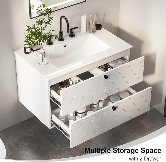 Floating Vanity with Sink 30", Bathroom Vanities Cabinet with White Ceramic Sink - Image 6