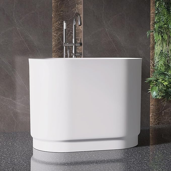 39" Stone Resin Janpanese Soaking Tub, Freestanding Deep Soaking Bathtub by MEDUNJESS