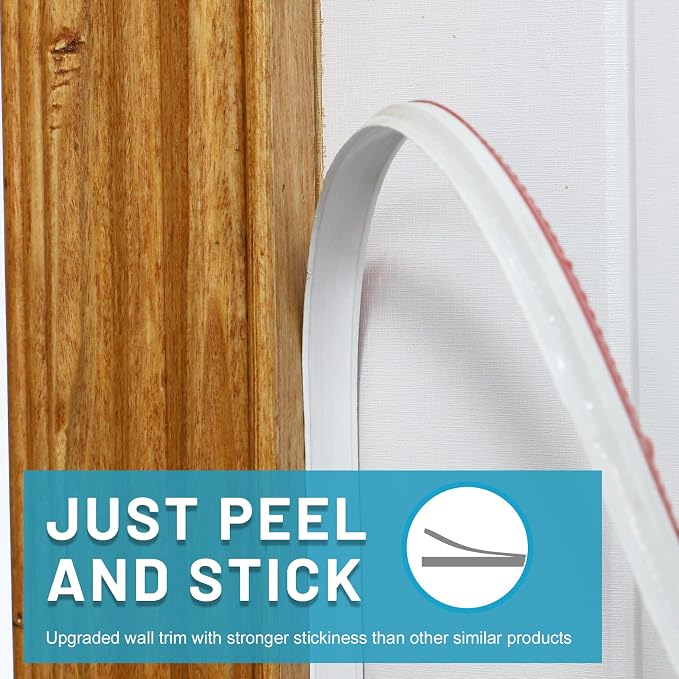 Flexible Trim Caulk Strip Wall Moulding Trim, 1/2 in x10 Ft Peel and Stick Trim - Image 5