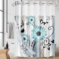 No Hook Teal Flower Shower Curtain by Nesphy