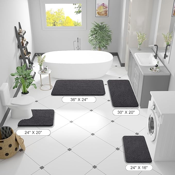 OLANLY Bathroom Rugs 59x20, Extra Soft Absorbent Chenille Bath Rugs, Rubber - Image 2