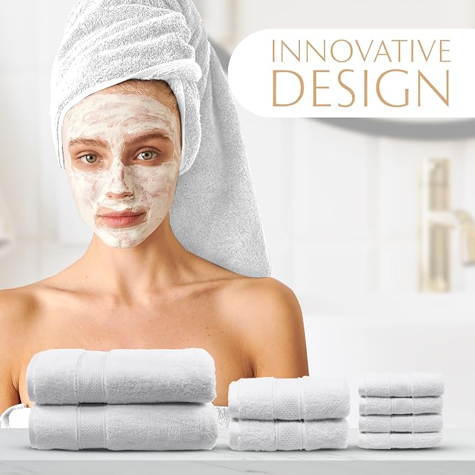MAURA White Bath Towel Set of 8 - Image 5