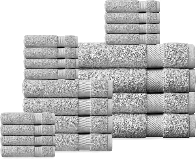 Delara Organic Cotton Luxuriously Plush Bath Towel 20 Piece Set|GOTS & Oeko-TEX by Delara
