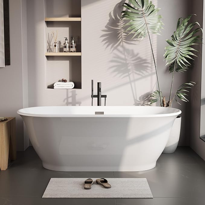 Freestanding Bathtub, 67 Inch Acrylic Soaking Tub, Elliptical Design by Unknown