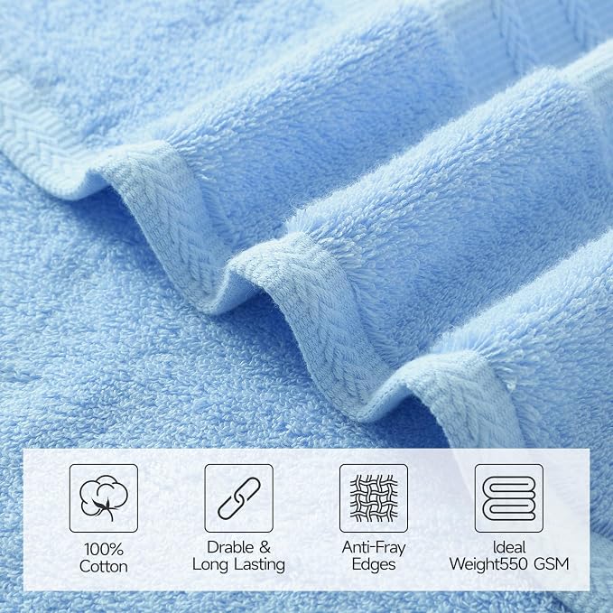 REDKISS Blue Towel Set of 8-100% Cotton Luxury Bath Towels Set - Image 5