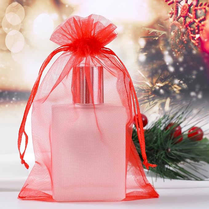Hopttreely 100pcs Organza Bags, 4 x 4.72 inches Red Christmas Wedding Favors - Image 5