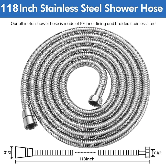 RUMOSE 118 inches Shower Hose Extra Long Stainless Steel Shower Tube Attachment - Image 6