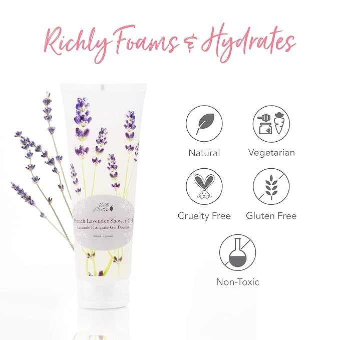 100% PURE French Lavender Shower Gel Natural Foaming & Hydrating Body Wash - Image 7