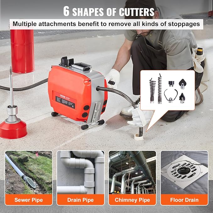 VEVOR 120FT x 7/8 Inch Drain Cleaner Machine, 420W Electric Sewer Snake Auger - Image 4