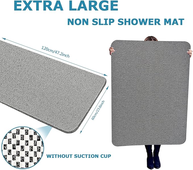 godehone Shower Mats Non Slip Without Suction Cups, PVC Loofah Bathroom Mats - Image 2