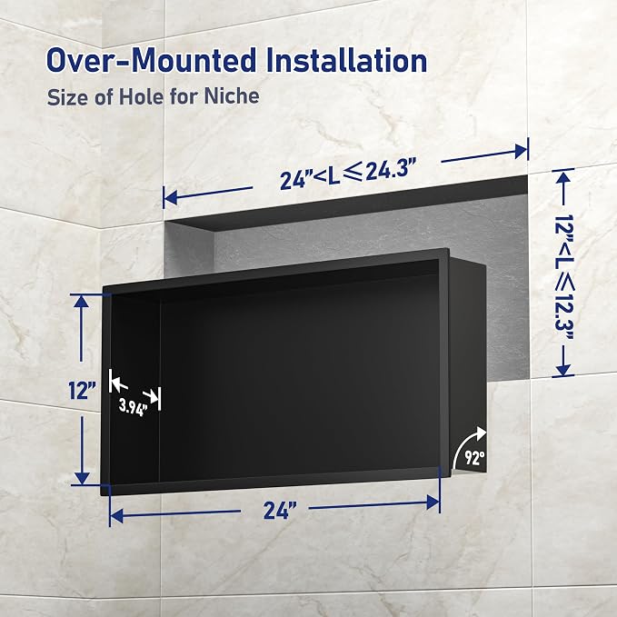 Stainless Steel Shower Niche 24" X 12" Matte Black No Tile Needed Niche Shower - Image 3
