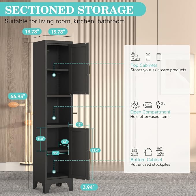 Tall Bathroom Storage Cabinet, Metal Slim Narrow Bathroom Organizer - Image 3