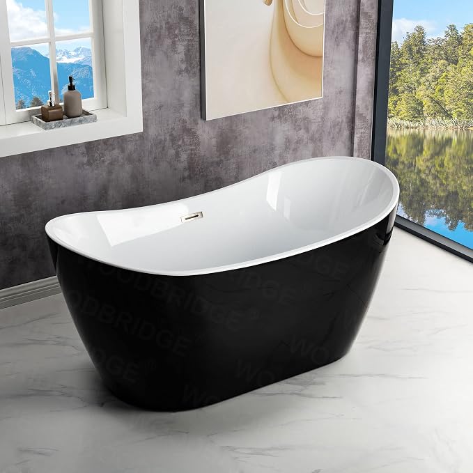 WOODBRIDGE 59" Acrylic Freestanding Bathtub Contemporary Soaking Tub, BTA1816-BN - Image 12