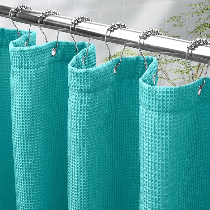 AmazerBath Teal Shower Curtain Waffle Textured, Turquoise Shower Curtains by AmazerBath