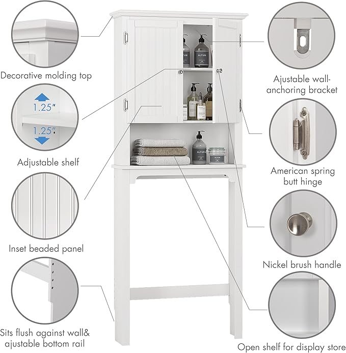 UTEX Over The Toilet Storage Cabinet, Over Toilet Bathroom Organizer - Image 4