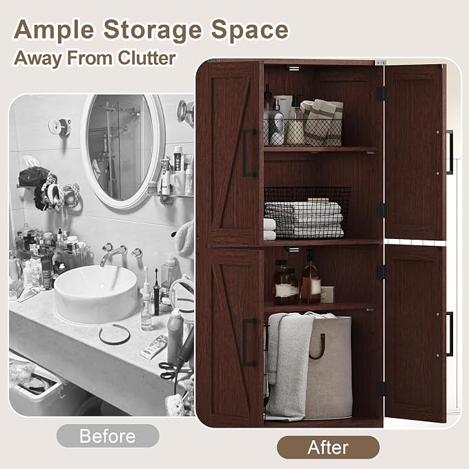 Treocho Bathroom Floor Cabinet, Farmhouse Bathroom Storage Cabinet - Image 4