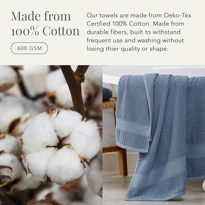 NY Loft 100% Cotton Bath Towel Set of 4 | Blue Towels | Oeko-TEX® Standard 100 - Image 4