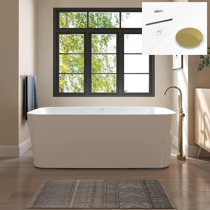 FerdY Maui 67" Acrylic Freestanding Bathtub, Contemporary Elegant Design by FerdY