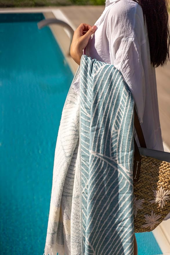 SOFE H&L | LINVIA Foutah Quick Dry Beach Towel Pack of 1 Leaves - Image 7