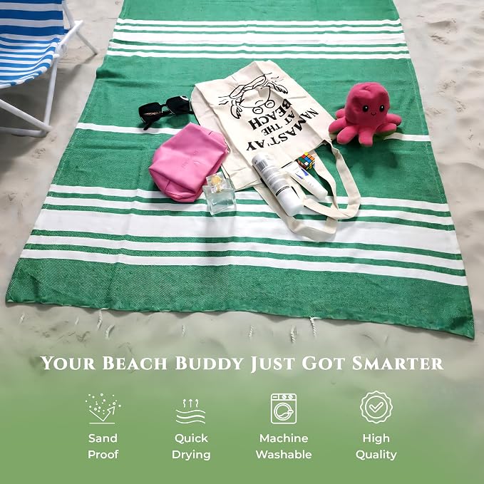Turkish Cotton Beach Towel Pack of 4 & 1 Boho Tote Bag - Image 3