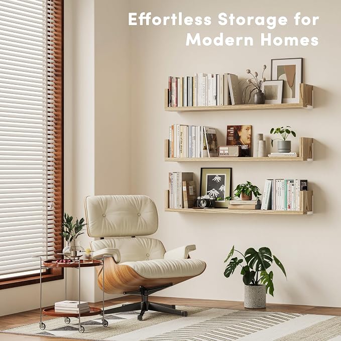 Wall Bookshelf, 36 Inches U Shaped Wall Shelves, Long Deep Floating Shelves - Image 4