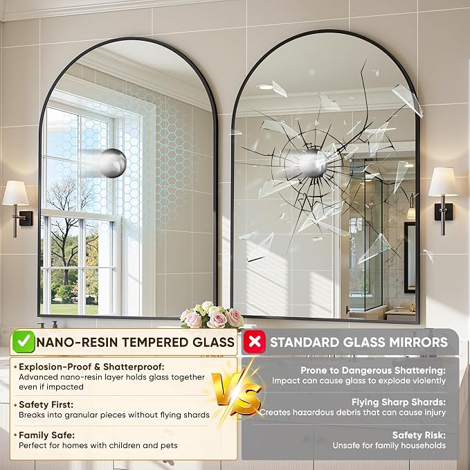 Arched Mirror 24"x36", Bathroom Mirror, Wall Mounted Vanity Mirror - Image 6