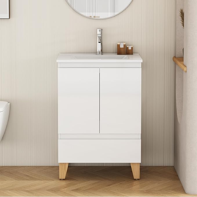 24-Inch Bathroom Vanity with Ceramic Sink Combo, Freestanding Modern Bathroom - Image 3