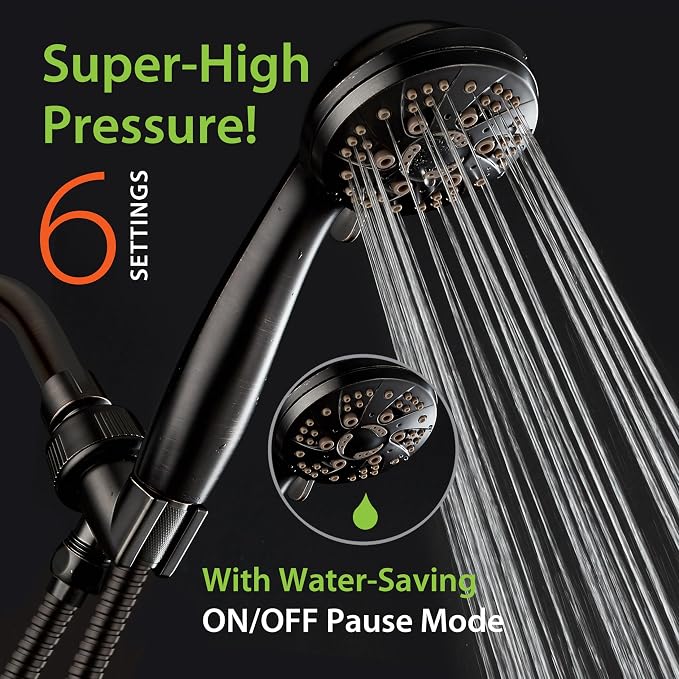 AquaDance High Pressure 6-Setting Oil Rubbed Bronze Handheld Shower Head - Image 2