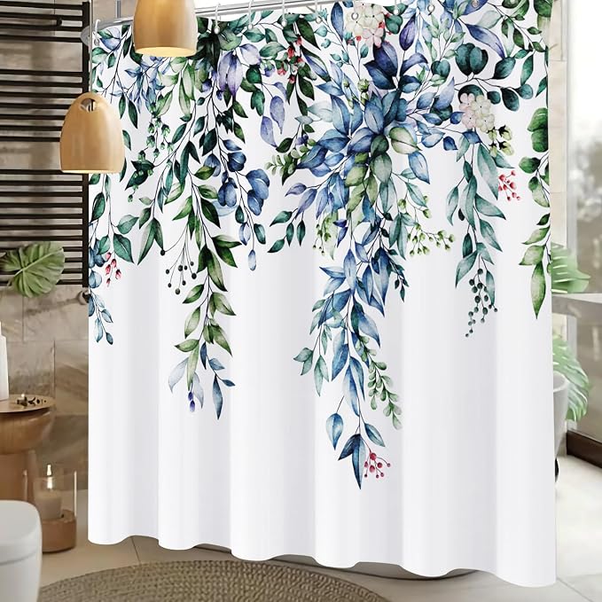 Shower Curtain, Watercolor Green Leaf Shower Curtain Sets Waterproof Plant - Image 3
