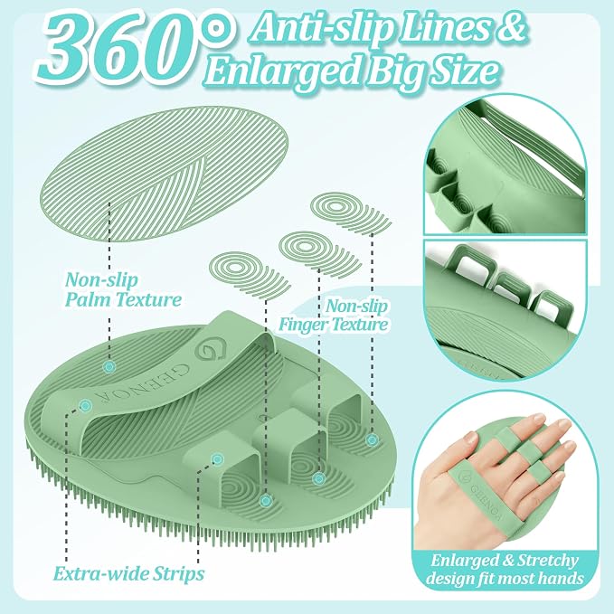 Silicone Back Scrubber & Soft Bath Glove 2PCS, 360° Anti-Slip Hand-fit Silicone - Image 5