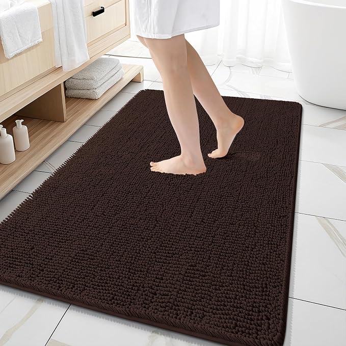 OLANLY Bathroom Rugs 59x35, Extra Soft Absorbent Chenille Bath Rugs, Rubber by OLANLY