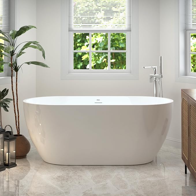 FerdY Nauru 59" Acrylic Freestanding Bathtub, Gracefully Shaped Freestanding by FerdY