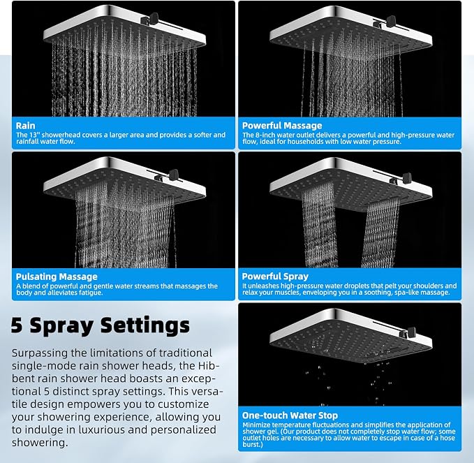 Hibbent cUPC Certified High Pressure 13'' Dual Shower Head Combo - Image 2