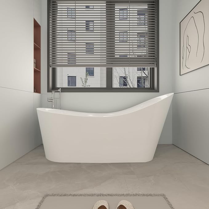 55" Freestanding Slipper Soaking Bathtub, WHALEKING Luxury Curve Edge Stand by WHALEKING
