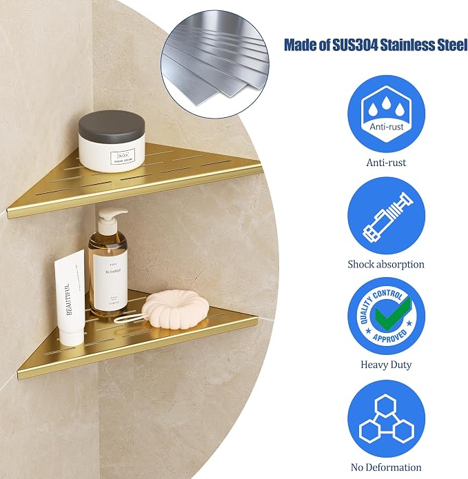 Neodrain 10 Inch Golden Corner Shower Shelves, 304 Stainless Steel Shower - Image 6