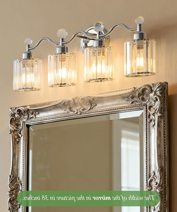 Chrome Bathroom Vanity Light, Modern Crystal Bathroom Ligth Fixture, 4 Light - Image 7