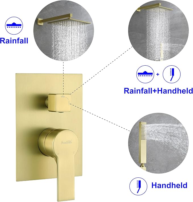 SHAMANDA Brass Rainfall Shower System, Luxuly Bathroom Shower Faucet Combo Set - Image 4