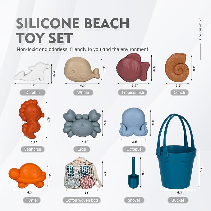 MarcZero 11Pcs Silicone Beach Toys, Modern Baby Beach Toys, Travel Friendly - Image 2