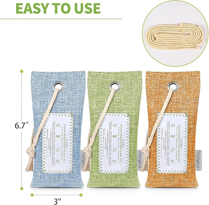 CLEVAST 6 Pack Bamboo Charcoal Air Purifying Bags, Activated Natural Home Odor - Image 8