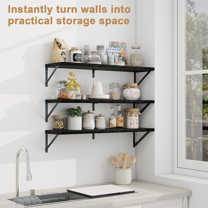 Fun Memories Floating Shelves for Wall, 36 Inches Long Set of 3 Wall Shelves - Image 5