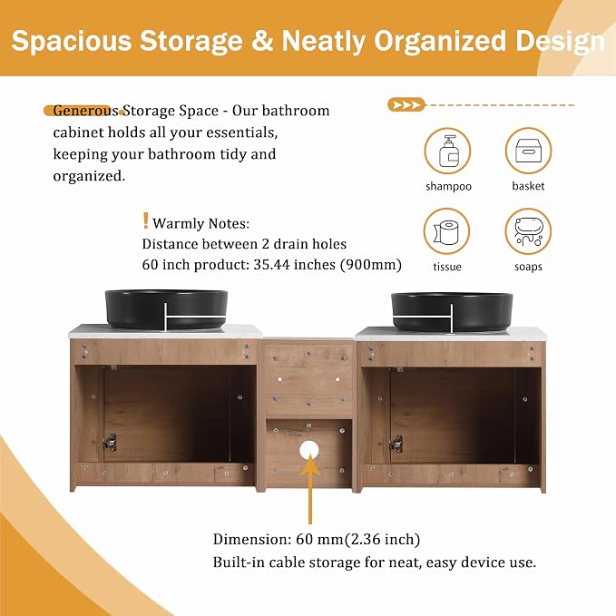 Malwee 60" Floating Bathroom Vanity - Image 6