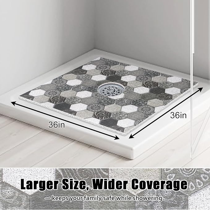 Large Shower Mat Non Slip, 36x36 Inch Shower Floor Mat - Image 8