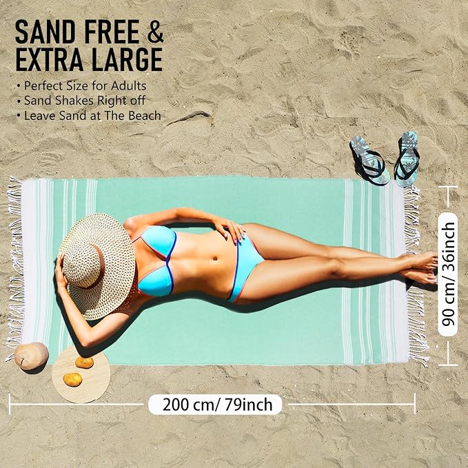 6 Pack Cotton Turkish Beach Towel Lightweight Thin Travel Vacation Essentials - Image 3