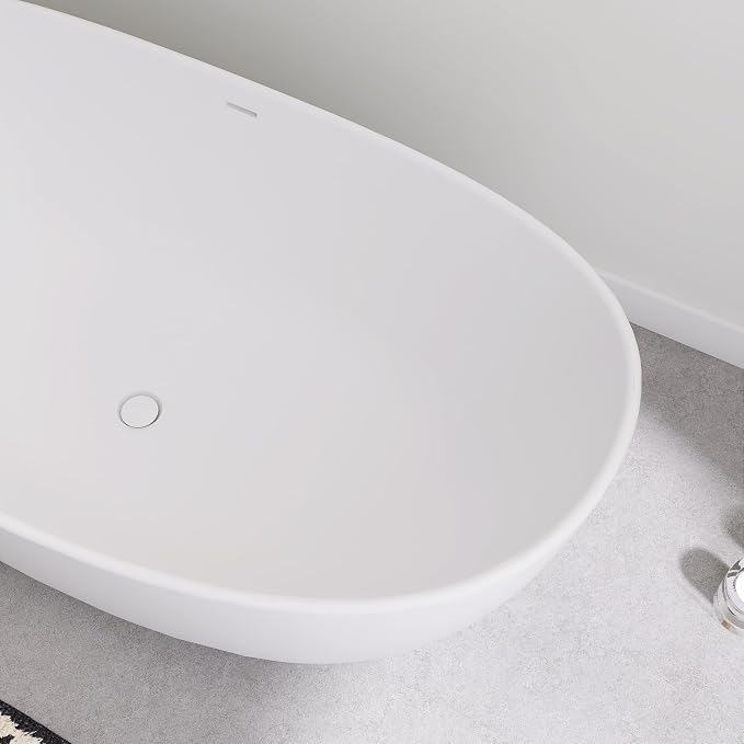 SJ STAR&JANE 65" Solid Surface Freestanding Bathtub Stone Resin Tub Oval Double - Image 9