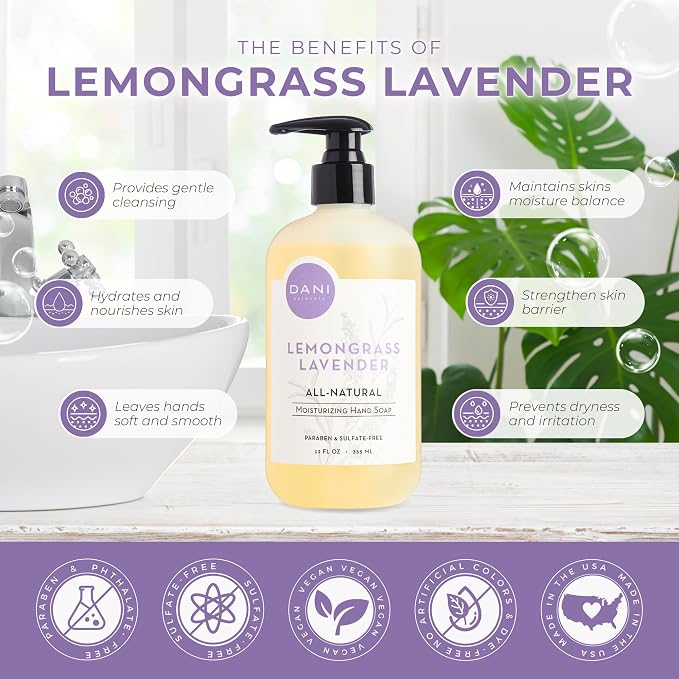 DANI Naturals Moisturizing Hand Soap – Calming Lemongrass Lavender Scent - Image 2