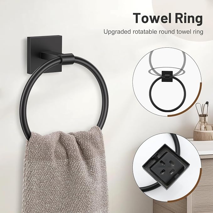 5-Piece Black Bathroom Hardware Set, SUS304 Stainless Steel Bathroom - Image 3