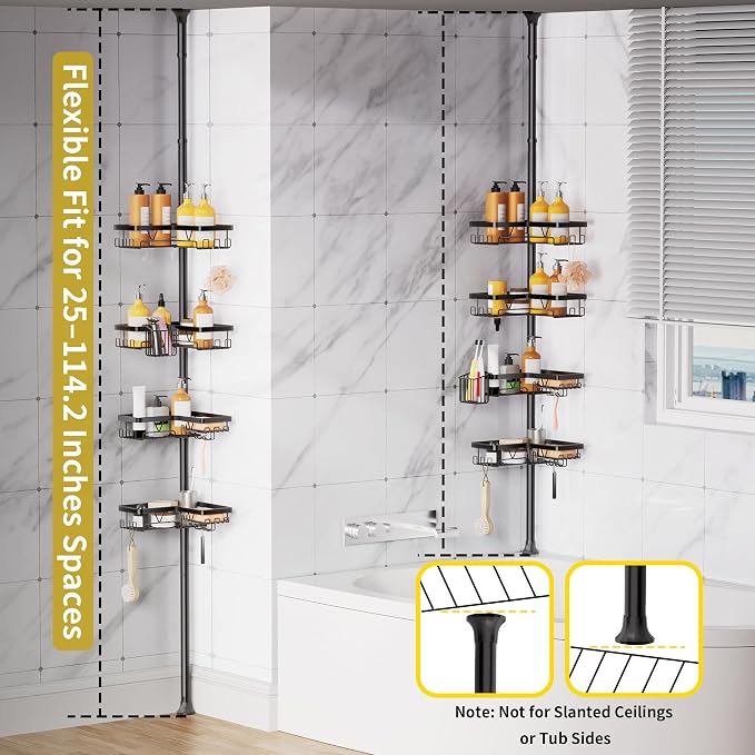 KEGII Corner Shower Caddy Tension Pole, Adjustable Bathroom Organizer Shelf - Image 7