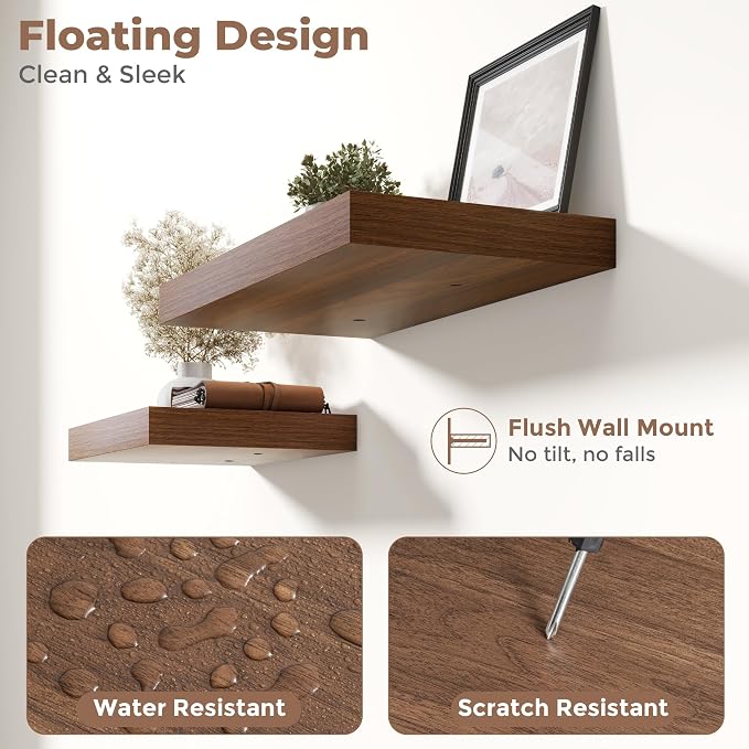 48 Inch Long Floating Shelves for Wall Set of 2, Easy Install Engineered Wood - Image 4