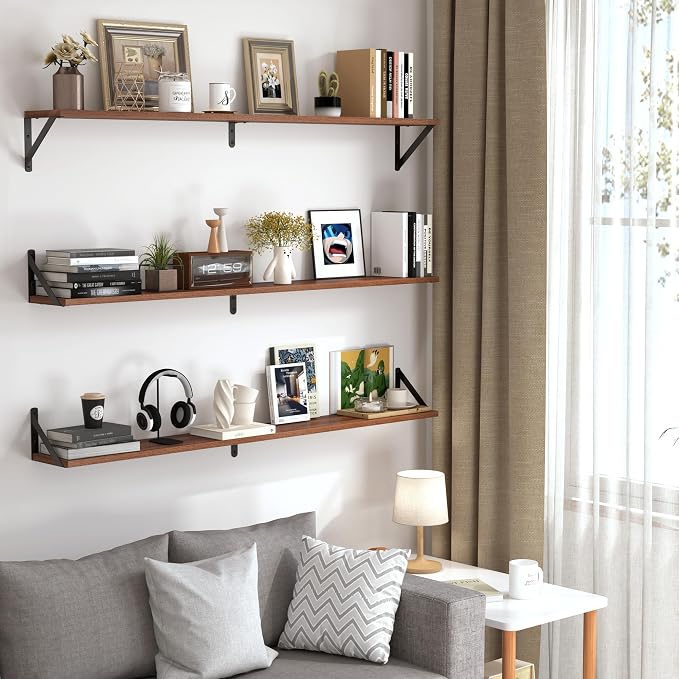Heimlove 48 Inch Large Wall Bookshelves Set of 3, Wall Mounted Bookshelves - Image 6