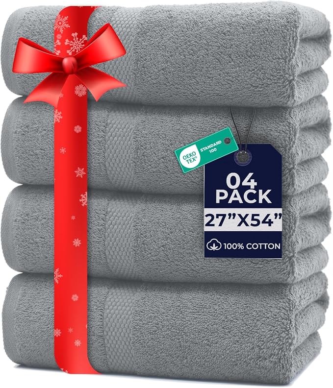 DAN RIVER Bath Towels Set of 4, 27 x 54 Inches, 100% Cotton, Larger & Lighter by DanRiver